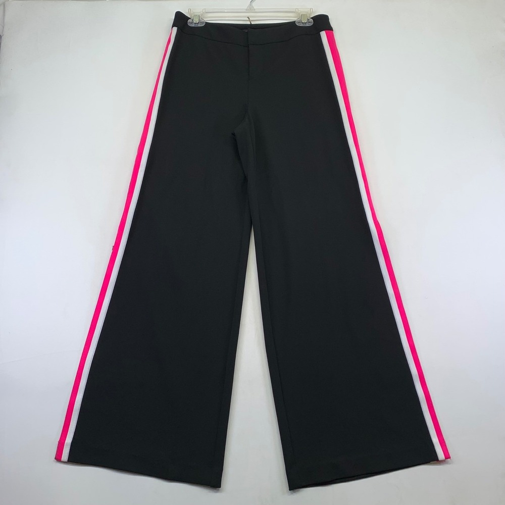 INC International Concepts Black Wide Leg Pants Size‎ 4(30x31) Slit Pink Stripe